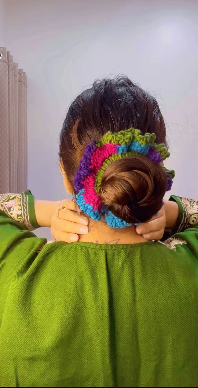 Rainbow ruffled scrunchie