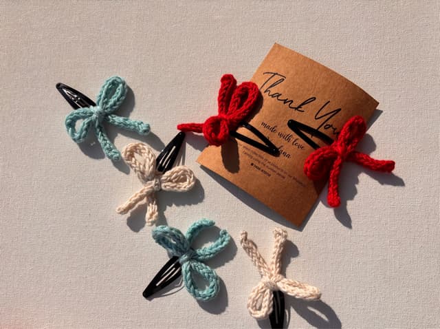 Cord bow hair clips (pair)