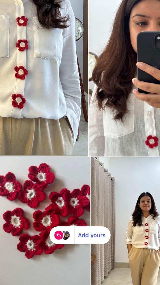 red crochet flower buttons (6)