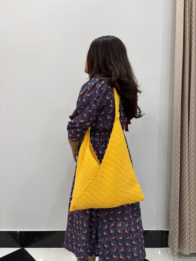 Crochet yellow tote bag