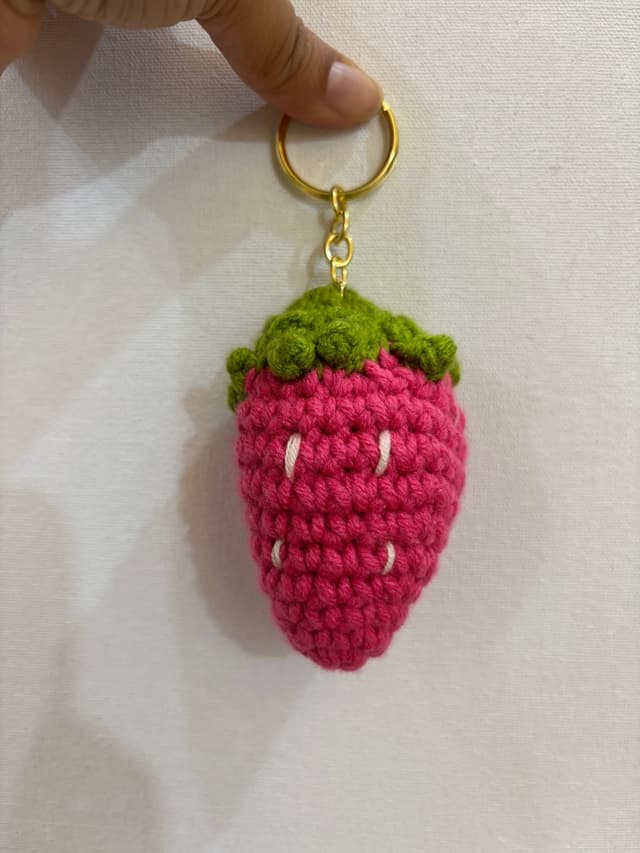 Crochet strawberry keychain